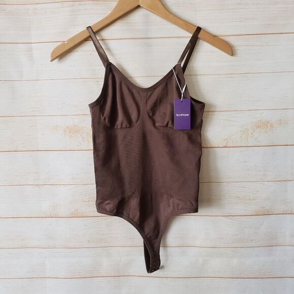HeyShape Stretchy Snatched Thong Shapewear Bodysuit Brown Women's Size Medium